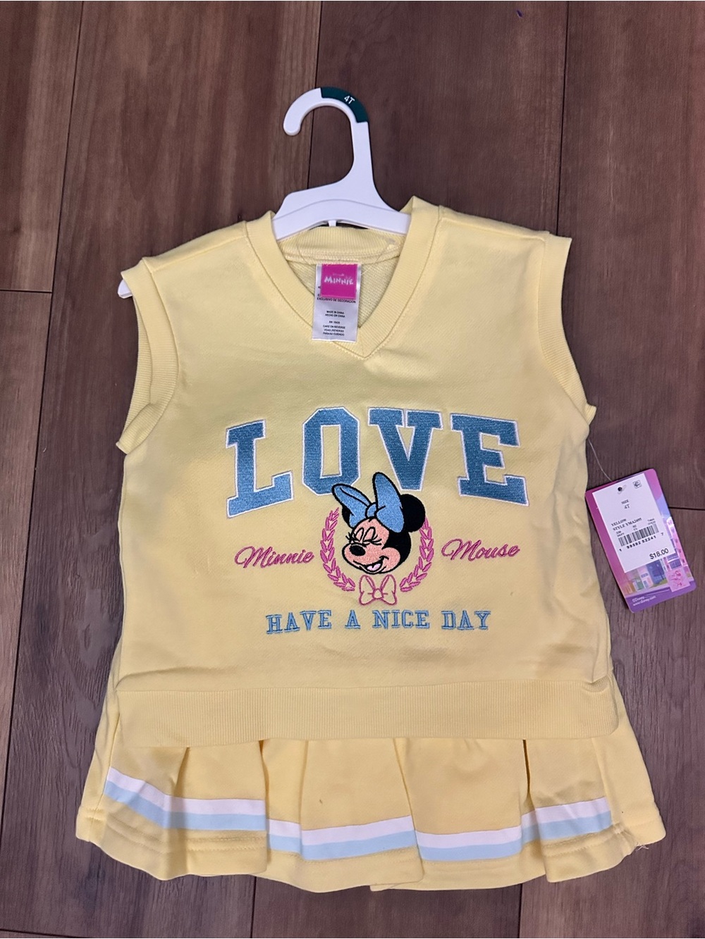 Disney Yellow Minnie Mouse "LOVE" Sleeveless Tank with Blue & Pink Accents